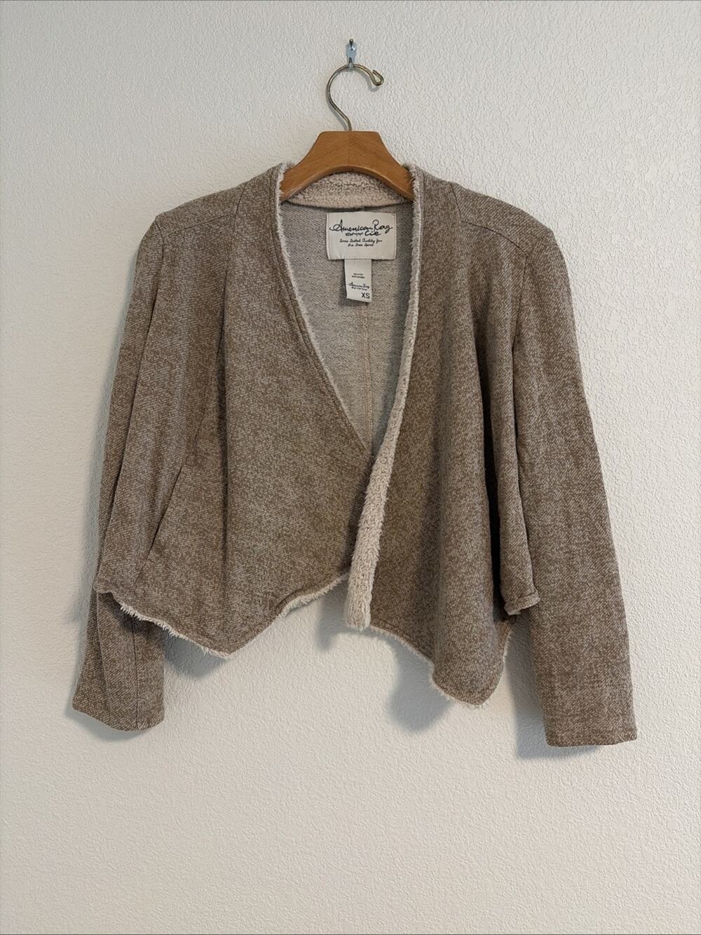 American Rag Women's Fleece Fluffy Soft Sleeve Jacket Brown Size XS
